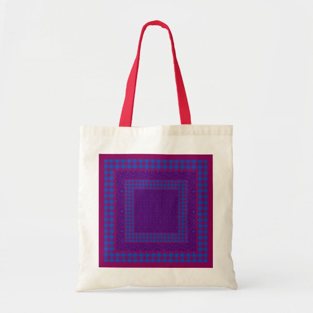 Chic Purple and Blue Tote Bag, Checks, Ogees Bag (Front)