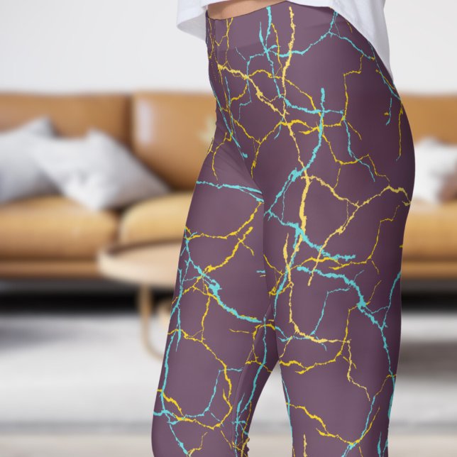 Chic Purple and Blue Yellow Fracture Pattern Leggings (Chic Purple and Blue Yellow Fracture Pattern Leggings)