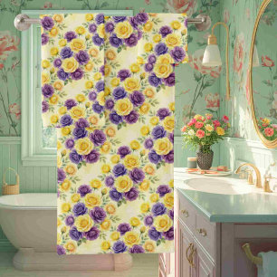Chic Purple and Yellow Roses Towel Set