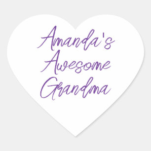 Chic Purple Awesome Grandma Grandkids Name Heart Sticker