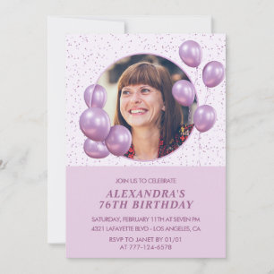 Chic Purple Balloons Photo 76th birthday Invitation