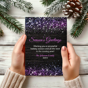 Chic purple black glitter Christmas new year