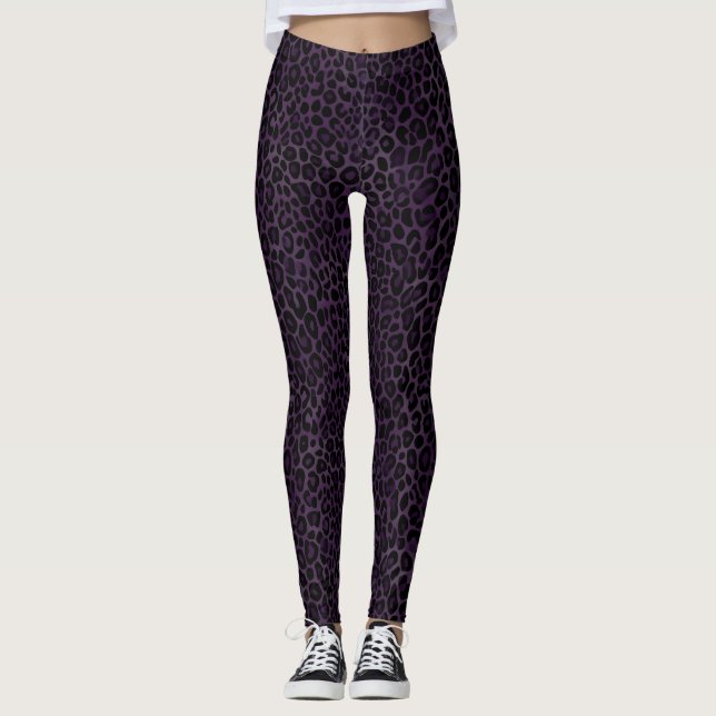 Chic Purple Black Leopard Print Leggings (Front)