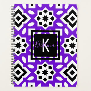 Chic Purple Black & White Geometric Personalised Planner