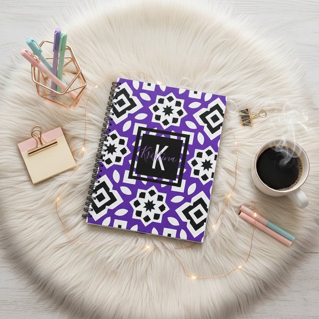 Chic Purple Black & White Geometric Personalised Planner (Creator Uploaded)