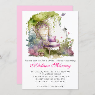 Chic Purple Blue Floral Garden Chair Bridal Shower Invitation