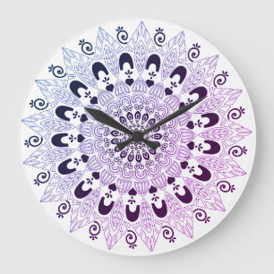 Chic Purple Blue Mandala Flower Design Large Clock