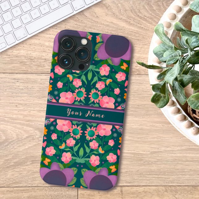 Chic Purple Boho Name Flowers Custom Pattern  Case-Mate iPhone Case (Creator Uploaded)