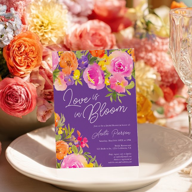 Chic Purple Bold floral watercolor bridal shower Invitation (Chic Purple Bold floral watercolor bridal shower Invitation)