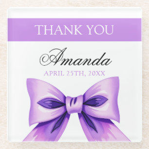 Chic Purple Bow Coquette Girl Sweet 16 Birthday Glass Coaster