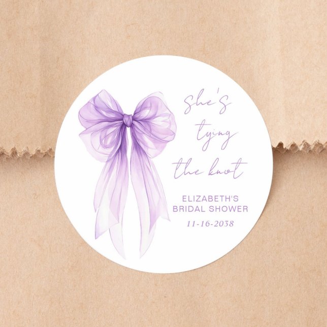 Chic Purple Bow Watercolor Bridal Shower Classic Round Sticker (Chic Purple Bow Watercolor Bridal Shower Classic Round Sticker)