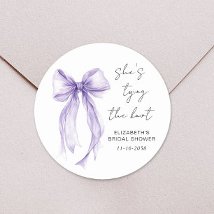 Chic Purple Bow Watercolor Bridal Shower Classic Round Sticker