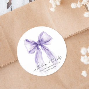 Chic Purple Bow Watercolor Bridal Shower Thank You Classic Round Sticker