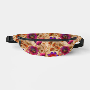 Chic purple cream floral pattern bum bags