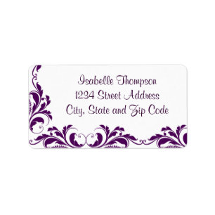 Chic Purple Damask Flourish Border Label