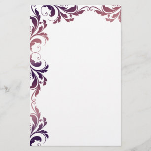 Chic Purple Damask Plain Stationery