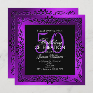Chic Purple Decorative Framed 50th Birthday Invitation
