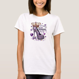 Chic purple diamond high heel birthday queen  T-Shirt