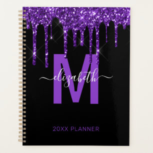 Chic Purple Dripping Glitter Monogram Name 2021 Planner