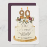 Chic Purple Fall Autumn 90th Birthday Cake Invitation<br><div class="desc">Celebrate a feminine fall 90th birthday with our chic invitation. Design features a rustic cake decorated with autumn flowers, leaves and candles with the number 90 all for the ultimate chic look. All text is 100% customisable. If you need extra pieces for this collection please contact me, happy to help!...</div>