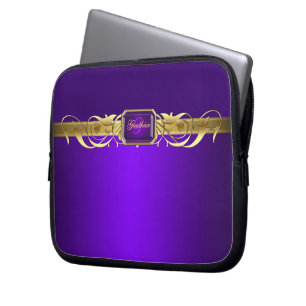 Chic Purple Faux Gold Scroll Two Tone Laptop Sleeve
