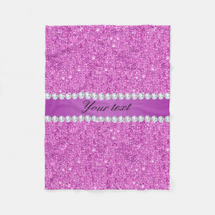 Chic Purple Faux Sequins and Diamonds Fleece Blanket