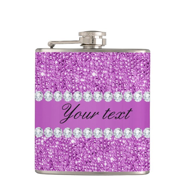 Chic Purple Faux Sequins and Diamonds Hip Flask (Front)