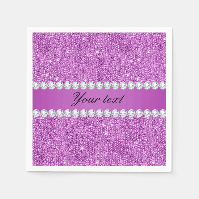 Chic Purple Faux Sequins and Diamonds Napkin (Front)