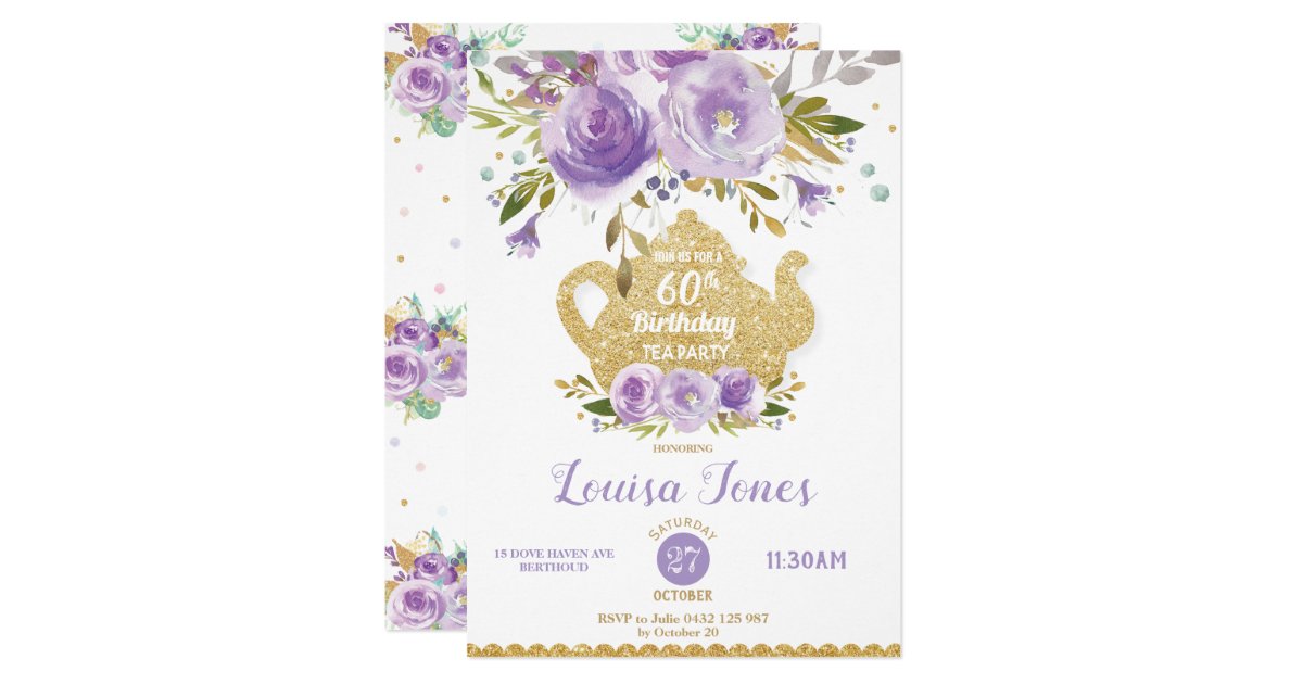 Chic Purple Floral 60th Birthday Tea Party Any Age ...