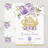 Chic Purple Floral 60th Birthday Tea Party Any Age
