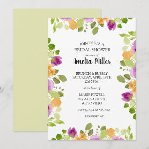 Chic Purple Floral Bridal Shower Invitations