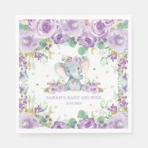 Chic Purple Floral Elephant Baby Shower Birthday Napkin