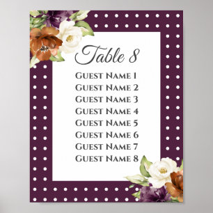 Chic Purple Floral Fall Wedding Seating Chart