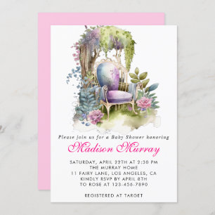 Chic Purple Floral Flower Garden Chair Baby Shower Invitation