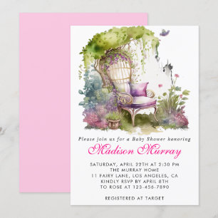 Chic Purple Floral Flower Garden Chair Baby Shower Invitation