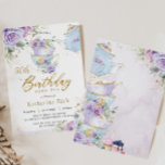 Chic Purple Floral High Tea 50th Birthday Party Invitation<br><div class="desc">Personalise this elegant tea party birthday invitation with your own wording easily and quickly, simply press the customise it button to further re-arrange and format the style and placement of the text.  This chic invitation features a pretty baby blue teapot, tea cups, beautiful watercolor lavender, lilac purple roses and dainty...</div>