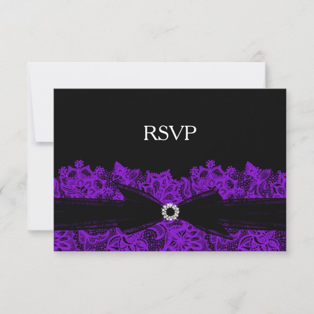 Chic Purple Floral Lace RSVP Card (Front)