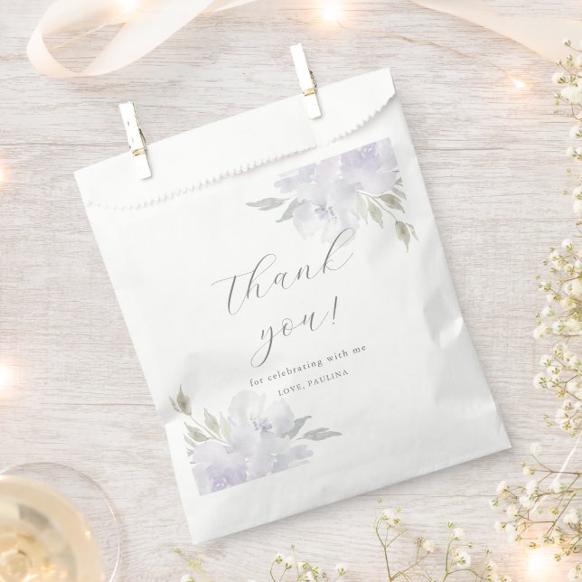 Chic Purple Floral Quinceanera Birthday Thank You Favour Bag (Clipped)