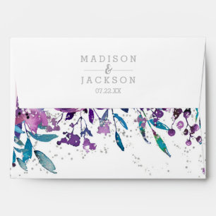 Chic Purple Floral & Silver Wedding Monogram Envelopes