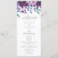 Chic Purple Floral & Silver Wedding Program