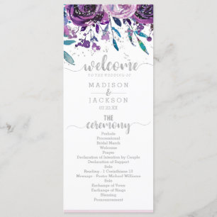 Chic Purple Floral & Silver Wedding Program