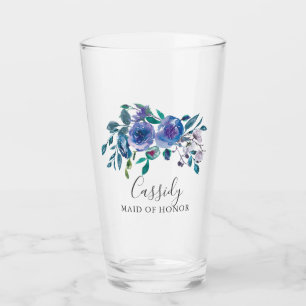 Chic Purple Floral Wedding Monogram Bridesmaid Glass