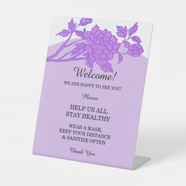 Chic Purple Floral Wedding Safety  Pedestal Sign (Front)