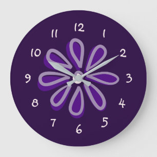 Chic Purple Flower Doodle Large Clock