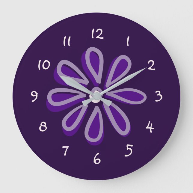 Chic Purple Flower Doodle Large Clock (Front)
