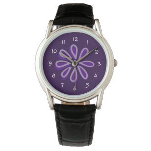 Chic Purple Flower Doodle Watch