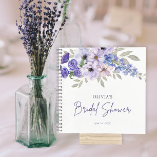 Chic Purple Flower Script Bridal Shower Guest  Notebook