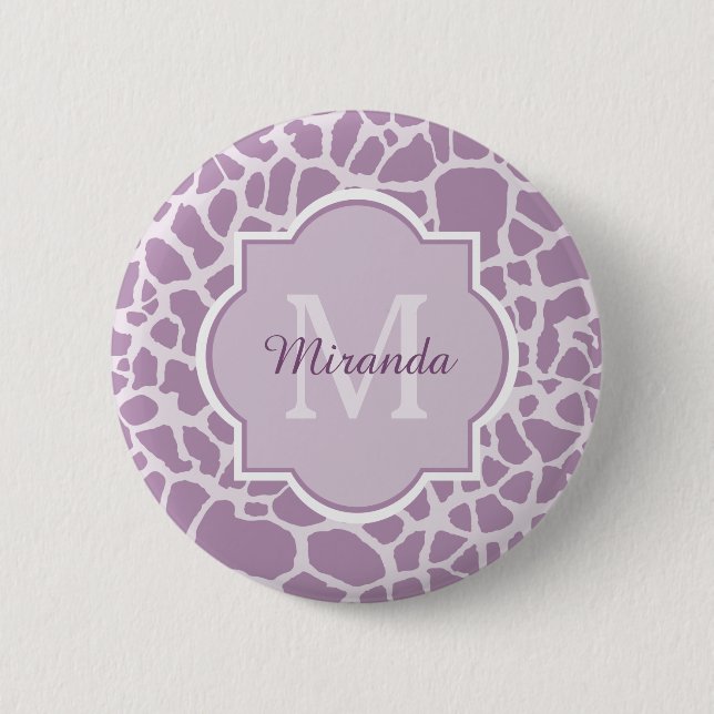 Chic Purple Giraffe Print With Monogram and Name 6 Cm Round Badge (Front)