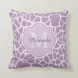 Chic Purple Giraffe Print With Monogram and Name Cushion