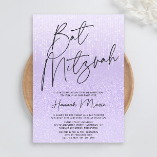 Chic Purple Glitter Bat Mitzvah Invitation